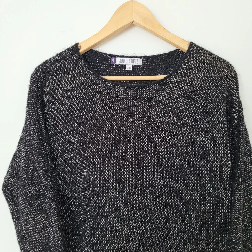Y2K‎ Grunge Black Metallic Knit Sweater Small Whimsigoth Witchy Dark Fairy Gold